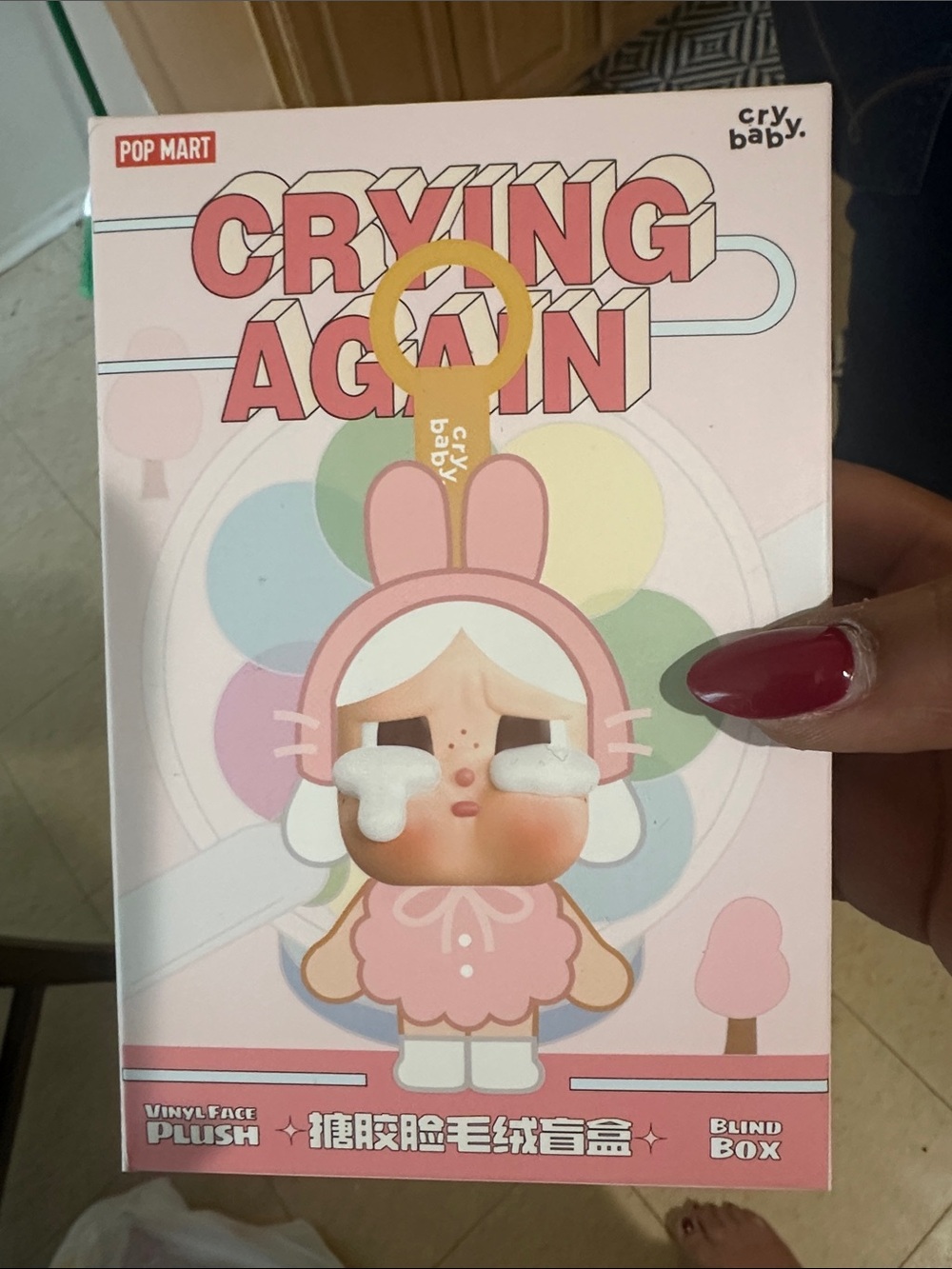 Pop Mart Cry Baby 'Crying Again' Pink Vinyl Face Plush Keychain